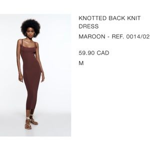 Zara maroon fine knit midi dress - size medium